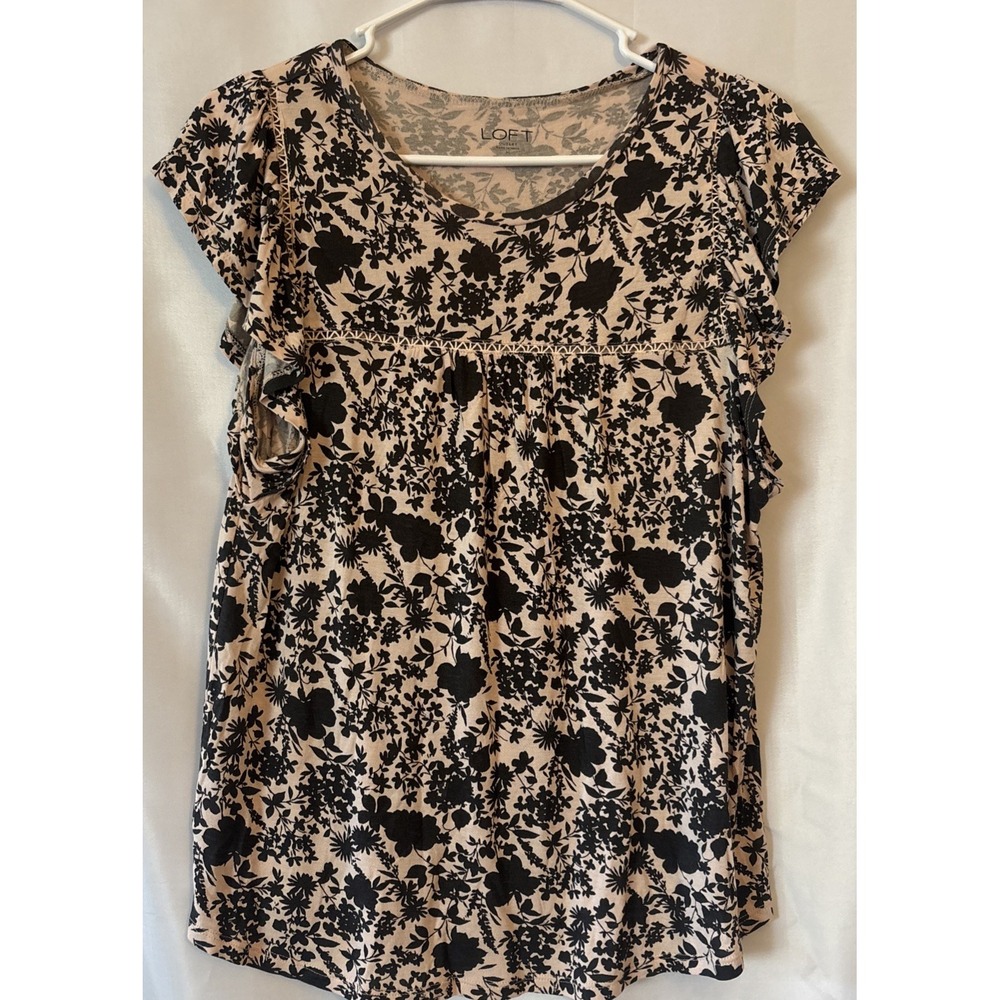Loft Women's Cap Flutter Sleeve Crotchet Detail Floral Blouse M